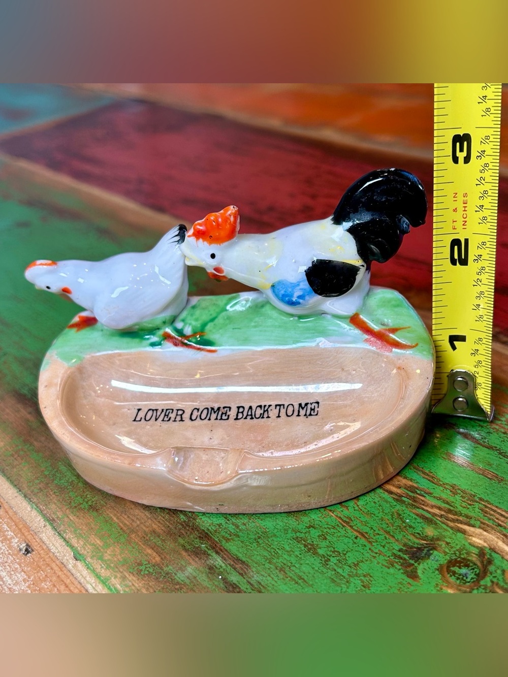 Retro 50s Japan Lusterware Rooster Chicken Tray Lover Come Back To Me - Picture 16 of 16